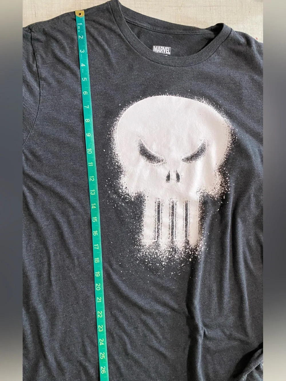 Marvel punisher Long Sleeve Tee with White Skull and Sleeve Text - Picture 7 of 8